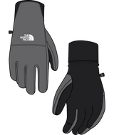 W Shelbe Raschel Etip Glove-Gray and black gloves with The North Face logo on a transparent background