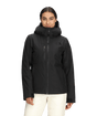 W Descendit Jacket-Person wearing a black jacket with a hood on a transparent background