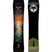 NOKHU- Black snowboard with a sunset over mountains on the top sheet and a black and green base