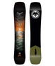 NOKHU- Black snowboard with a sunset over mountains on the top sheet and a black and green base