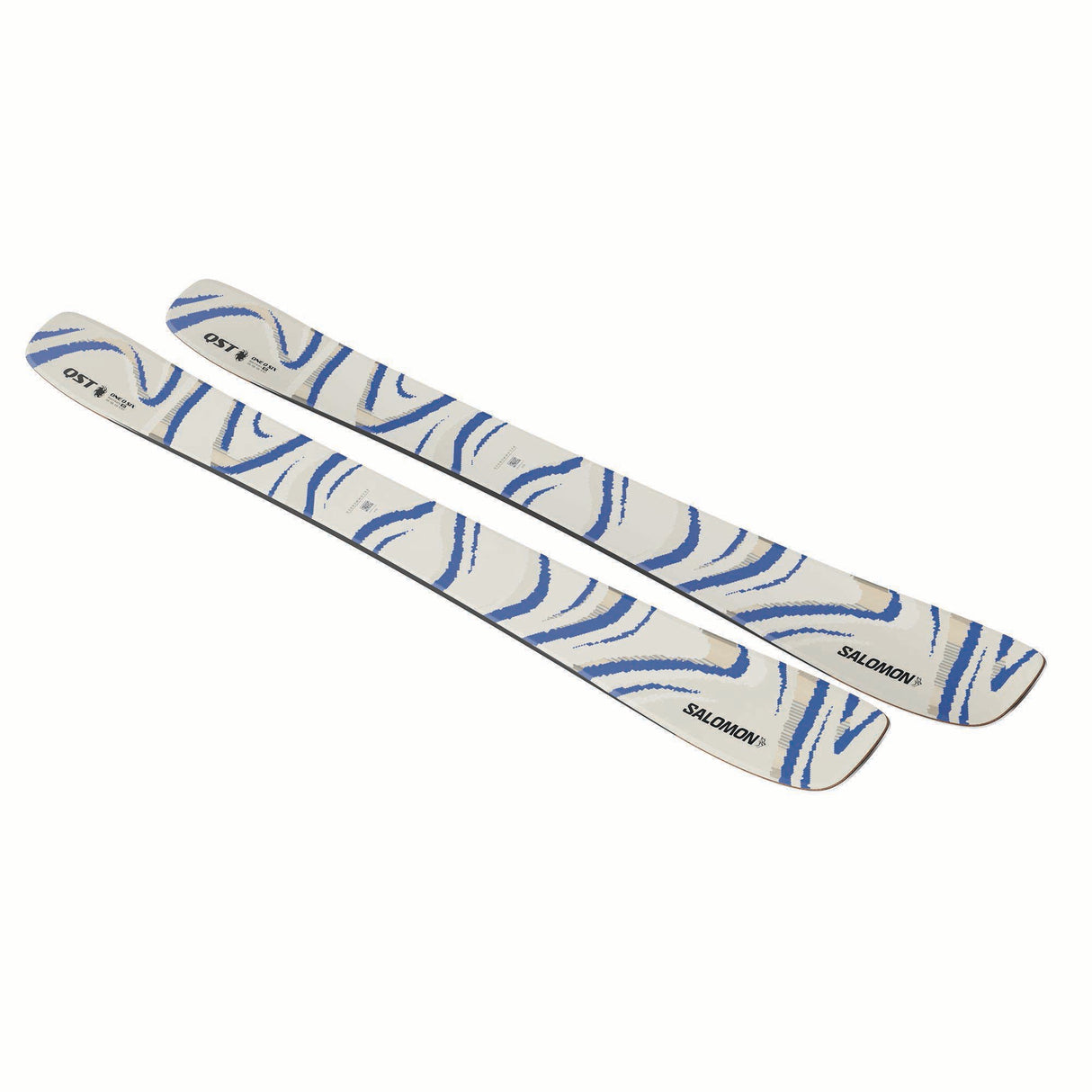 NQST106ALMONDMILK-Two skis with blue and white pattern on a white background