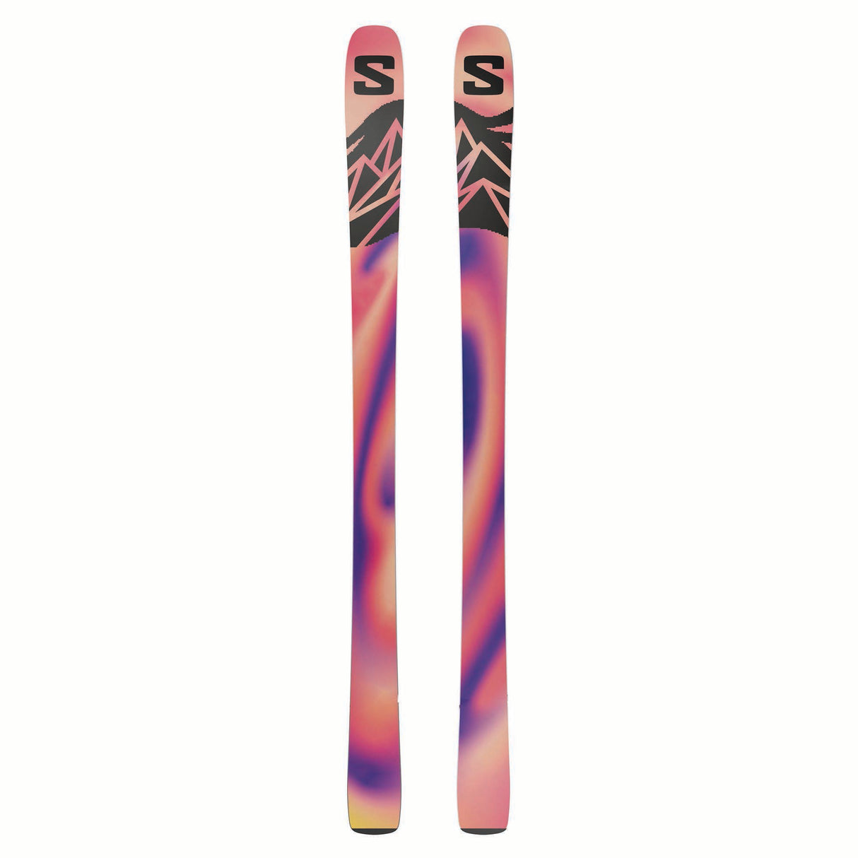NQST94BLACK-Colorful skis with a tie-dye pattern on a white background