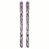 NQST94LILAC-Pair of purple skis with black patterns on a white background