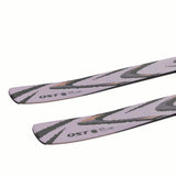 NQST94LILAC-Pair of purple skis with green patterns on a white background