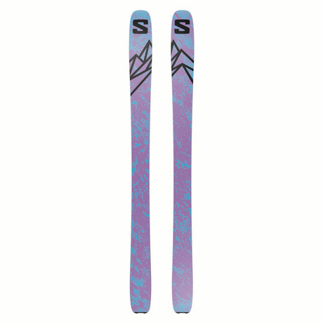 NSLABQSTECHO-Purple skis with black and blue pattern on a white background