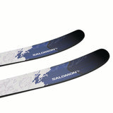 NSLABQSTECHO-Two Salomon skis with a world map design on a white background