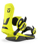 Neo-Yellow snowboard binding with 'Union' branding on a white background