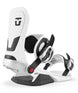 Neo-White snowboard binding with 'Union' branding on a white background