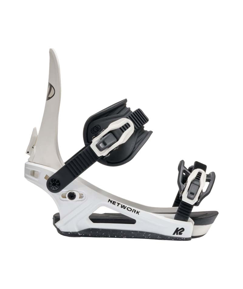 WNetwork- White and black snowboard binding on a white background