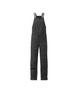 NingeBibPant- Black insulated bib overalls with adjustable shoulder straps, front zipper, and buttoned cargo-style pockets on the legs, shown on a plain white background.