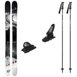 Nomad106w_Griffon13-A ski equipment set on a plain white background, including a pair of skis with a space-themed graphic, two bindings, and two ski poles.