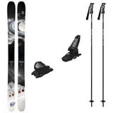 Nomad106w_Griffon13-A ski equipment set on a plain white background, including a pair of skis with a space-themed graphic, two bindings, and two ski poles.