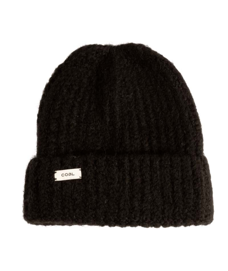 NordenBeanie- Black beanie with a brand label on a white background