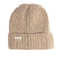 NordenBeanie- Beige beanie with a brand label on a white background