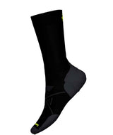 NordicTargetedCushionCrewSocks-Black sock with a brand logo on a white background