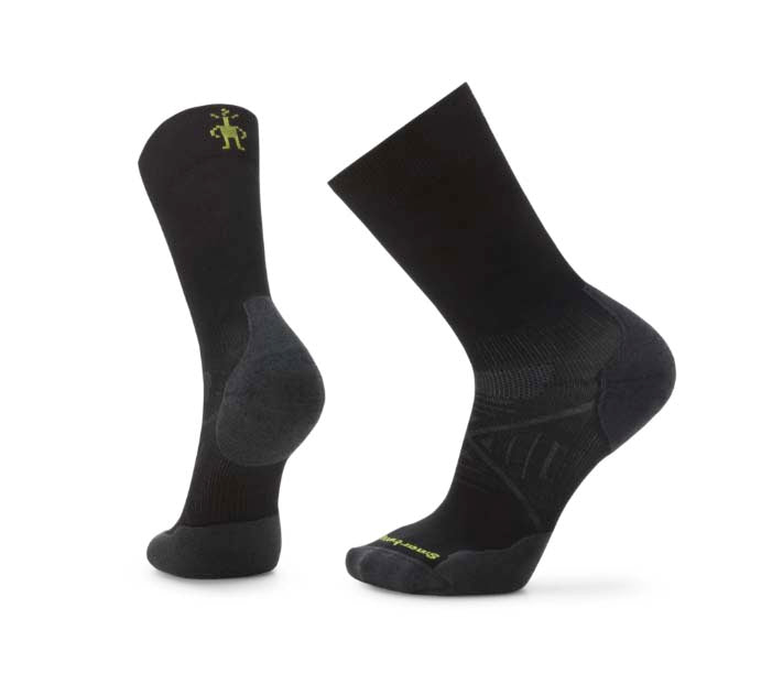 NordicTargetedCushionCrewSocks-Black sock with a brand logo on a white background