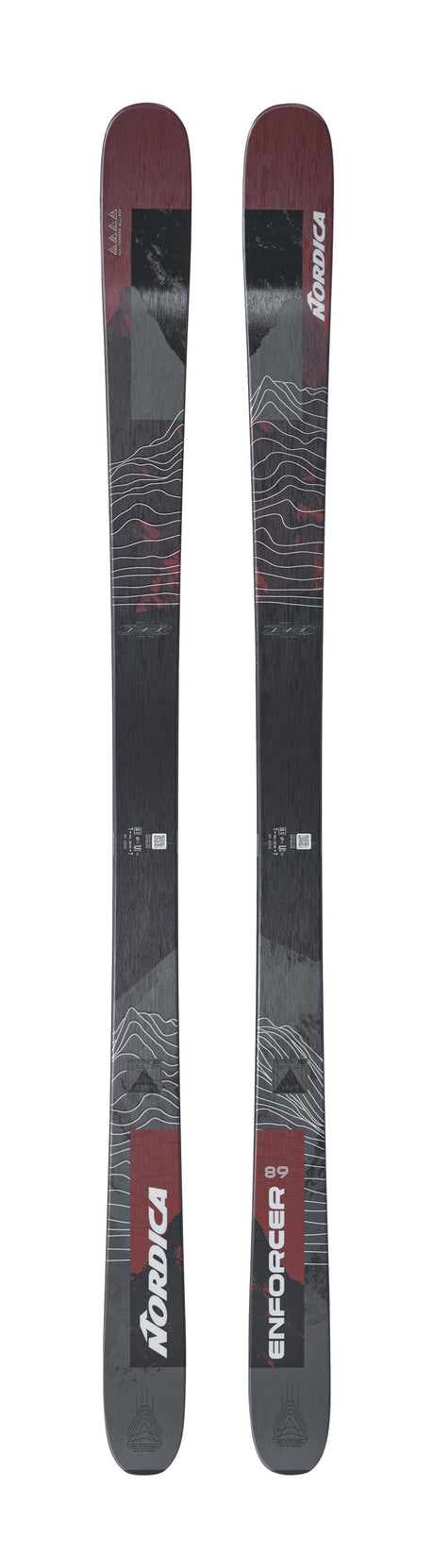Nordica Enforcer 89- Two skis with bindings on a white background