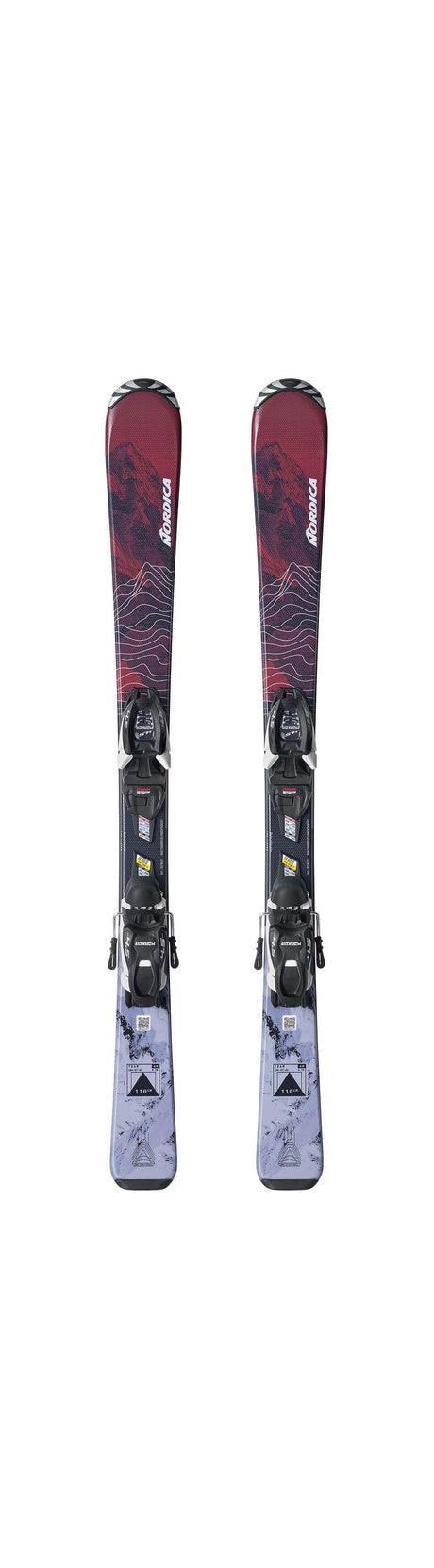 Nordica Team AM 100-140cm-Pair of skis with bindings on a white background