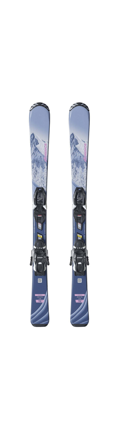 Nordica Team G 100-140cm- Pair of skis with bindings on a white background