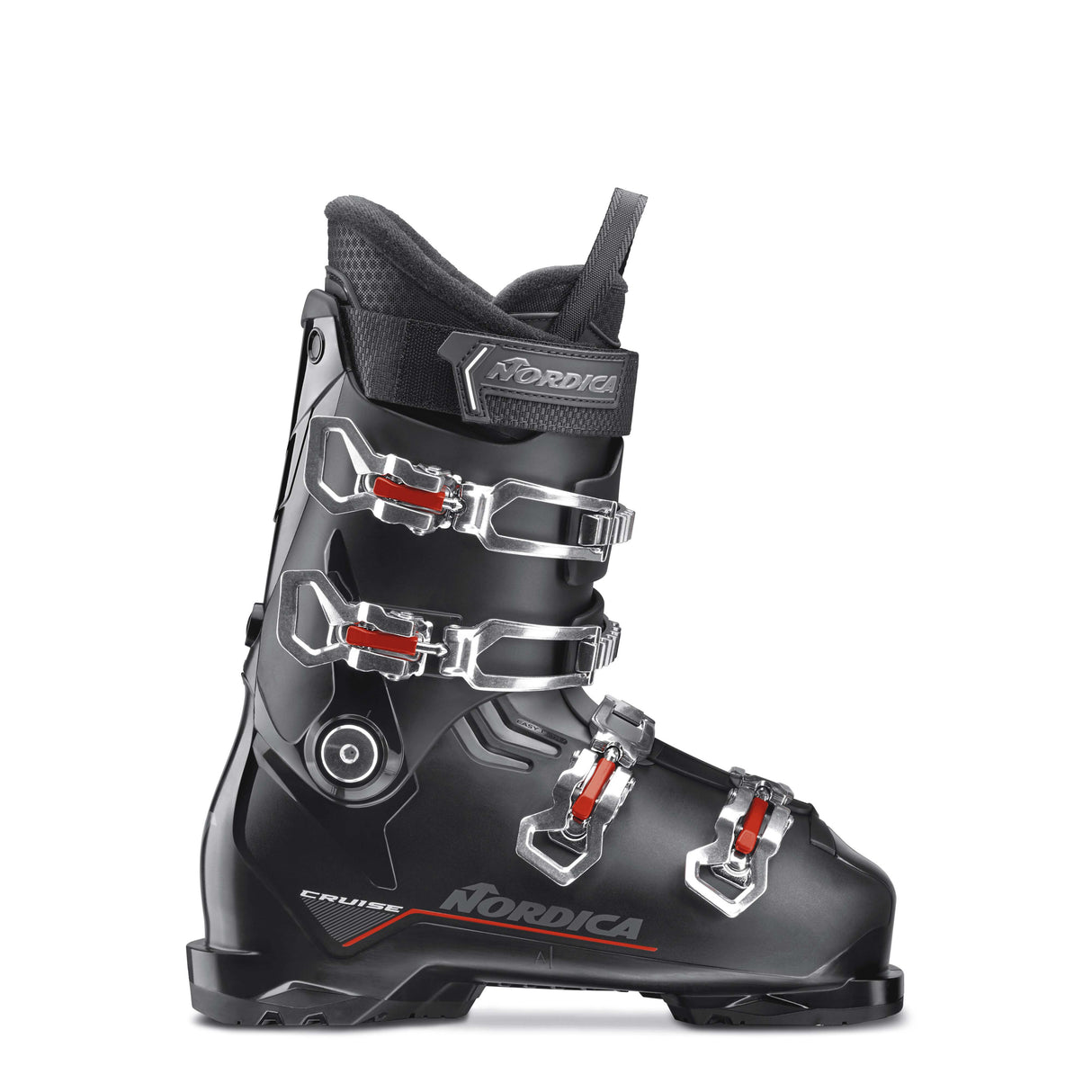 Nordica The Cruise- Black Nordica ski boot with visible branding on a white background