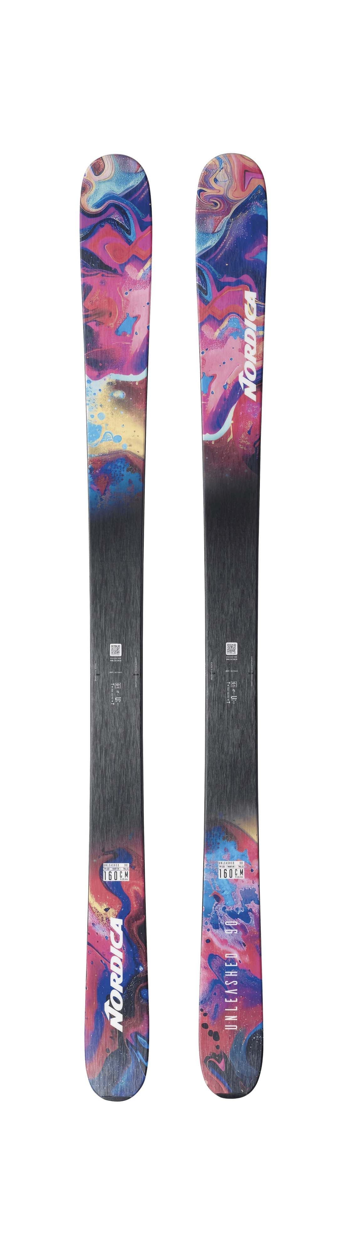 Nordica Unleashed 90- Pair of skis with colorful design on a white background