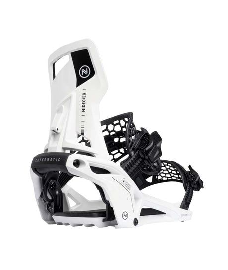 OGSupermatic- White and black snowboard binding with Nidecker branding on a white background