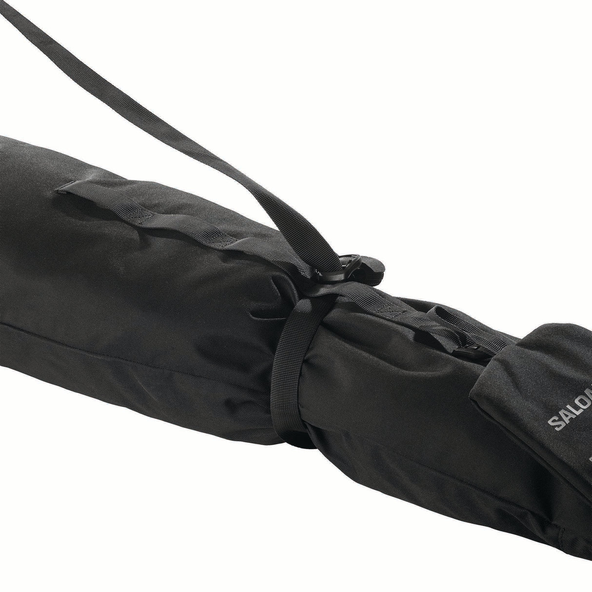 ORIGINAL1PAIR160-210-Black ski bag with 'Salomon' branding on a white background