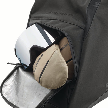 ORIGINALGEARBAG-Black ski boot bag with Salomon branding on a white background