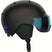 ORKAVISOR- Black helmet with a blue visor on a white background