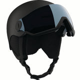 ORKAVISOR- Black helmet with a blue visor on a white background