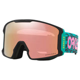 Line Miner L-Oakley goggles with pinkish lens and colorful frame on a white background