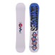 OhYeah- Light Pink snowboard with a flower design in the center and a ombre dark blue to pink base with flower design on the tail and 'Salomon' spelled in black at the tip shown on a white background
