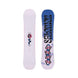 OhYeahGrom- Light pink snowboard with a flower design in the center with a ombre dark blue to pink base shown on a white background 