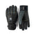 OmniTriggerGlove-A pair of black leather winter gloves shown against a plain white background, displaying both the back of one glove with a brand patch and the front of the other glove.