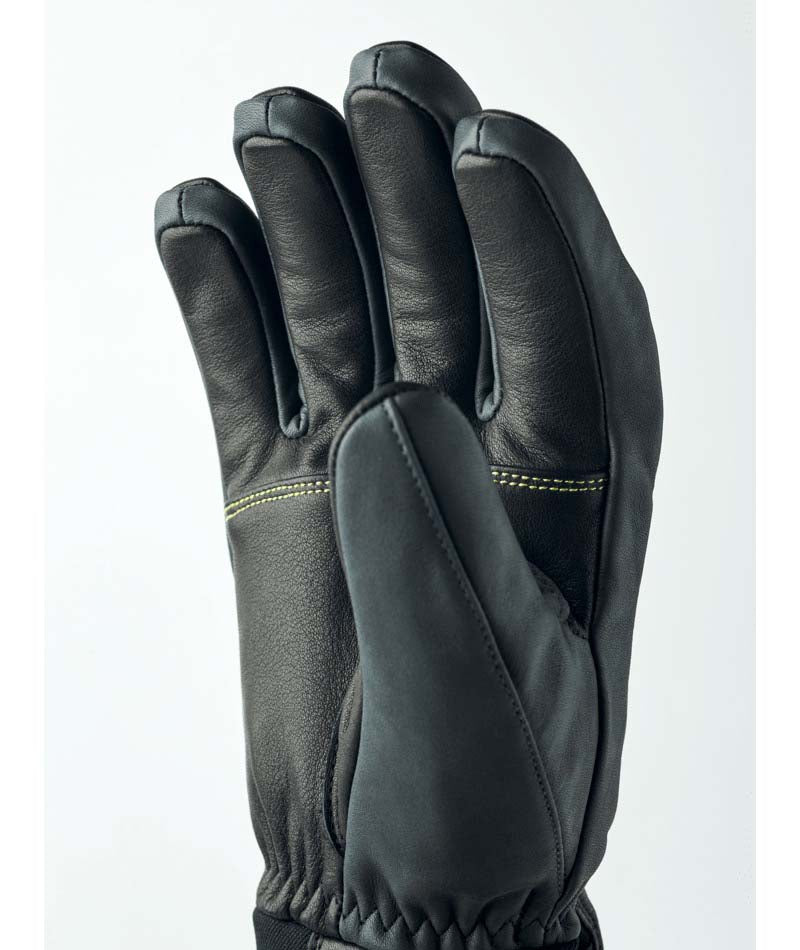 OmniTriggerGlove-A pair of black leather winter gloves shown against a plain white background