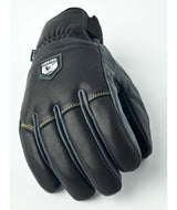 OmniTriggerGlove-A pair of black leather winter gloves shown against a plain white background