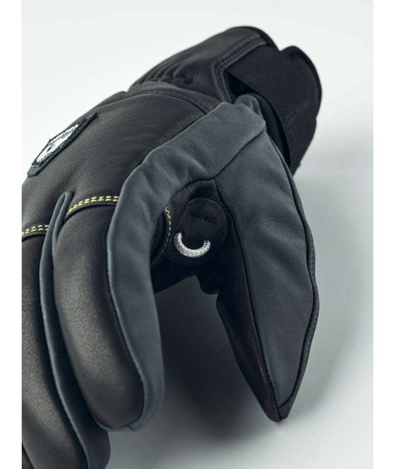 OmniTriggerGlove-A pair of black leather winter gloves shown against a plain white background