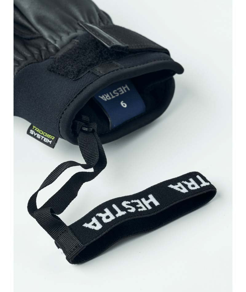 OmniTriggerGlove-A pair of black leather winter gloves shown against a plain white background
