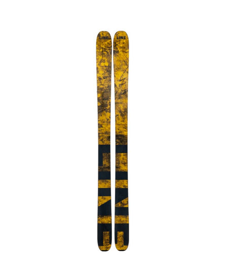 Optic104-Yellow skis with branding on a white background