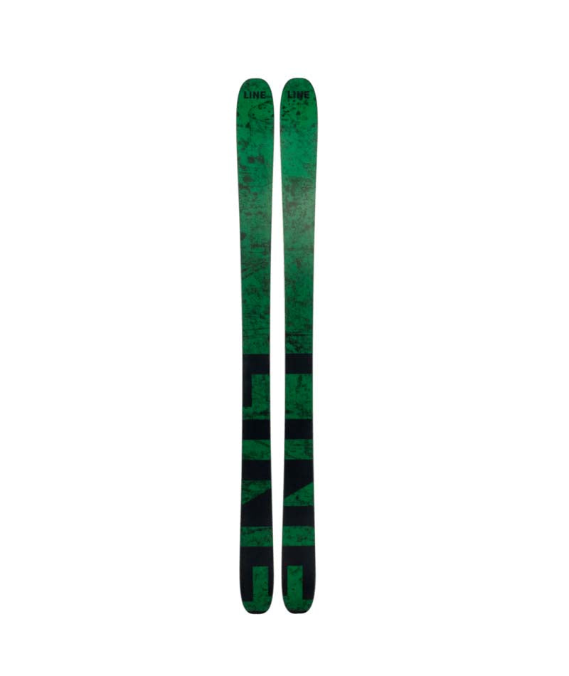 Optic96- Two green skis with camouflage pattern on a white background