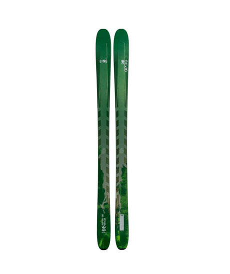 Optic96- Two green skis with camouflage pattern on a white background