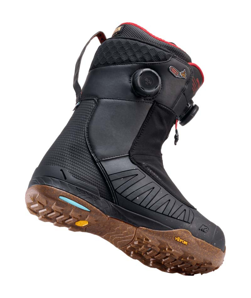 Orton- Black and red snowboard boot on a white background