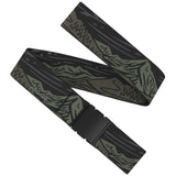OutofRange-Black and green patterned belt with a visible brand name on a white background