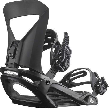 Pact- Black snowboard bindings on a white background