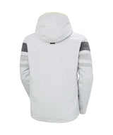 PanoramicInsulatedJacket- White jacket with gray accents and a brand logo on a white background