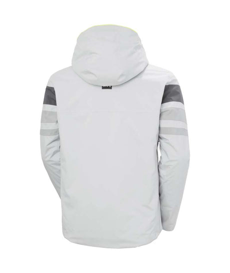 PanoramicInsulatedJacket- White jacket with gray accents and a brand logo on a white background