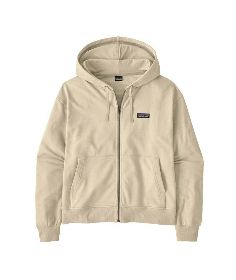 Patagonia Ahnya Full-Zip Womens Hoody- Beige hoodie with a brand logo on a white background