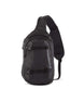 Patagonia Atom Sling 8L- Black sling bag with Patagonia logo on a white background