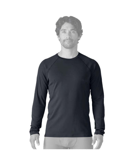 Patagonia Capilene Midweight Mens Crew- Person wearing a black long-sleeve shirt on a white background