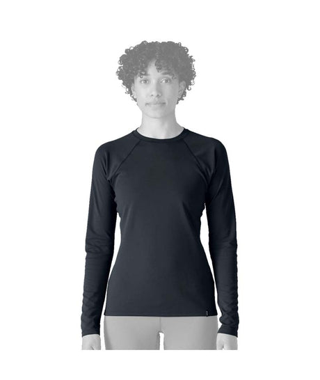 Patagonia Capilene Midweight Womens Crew- Person wearing a black long-sleeve shirt on a white background